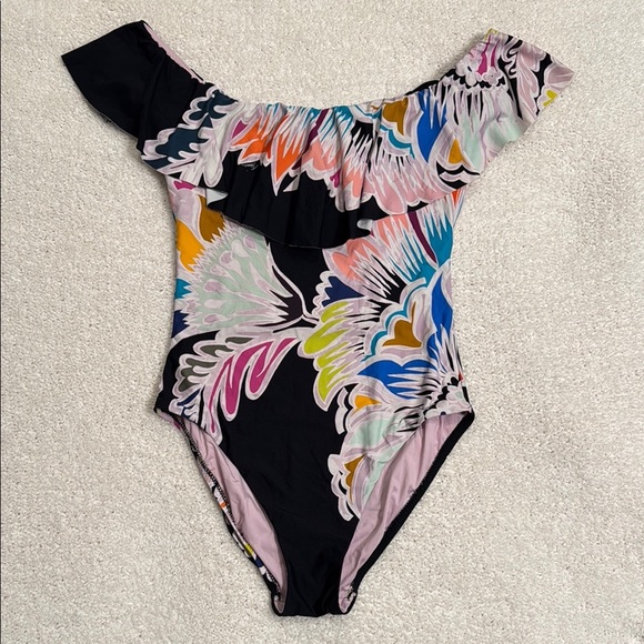 Trina Turk Off Shoulder Ruffle One Piece Swimsuit - Seychelles Multicolor - Picture 2 of 9